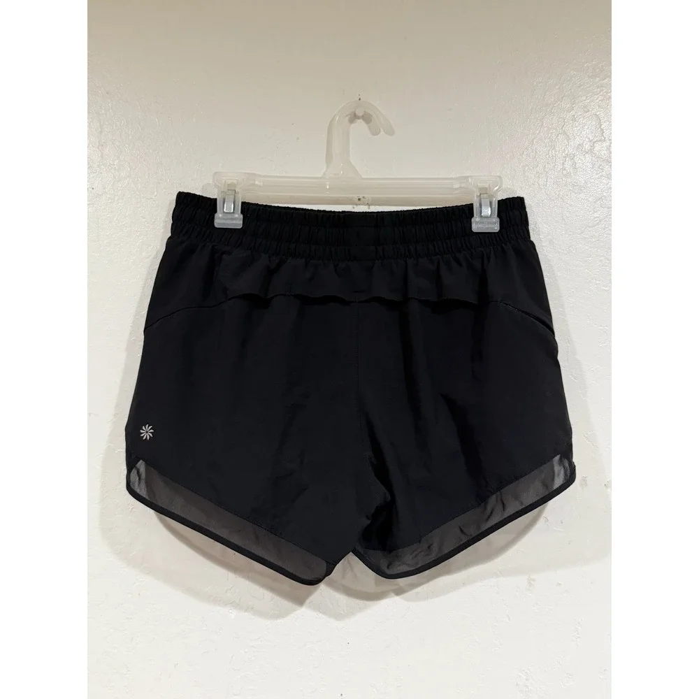 Athleta Mesh Racer Run Short 4 Black Womens Small Running Gym Athletic Shorts
